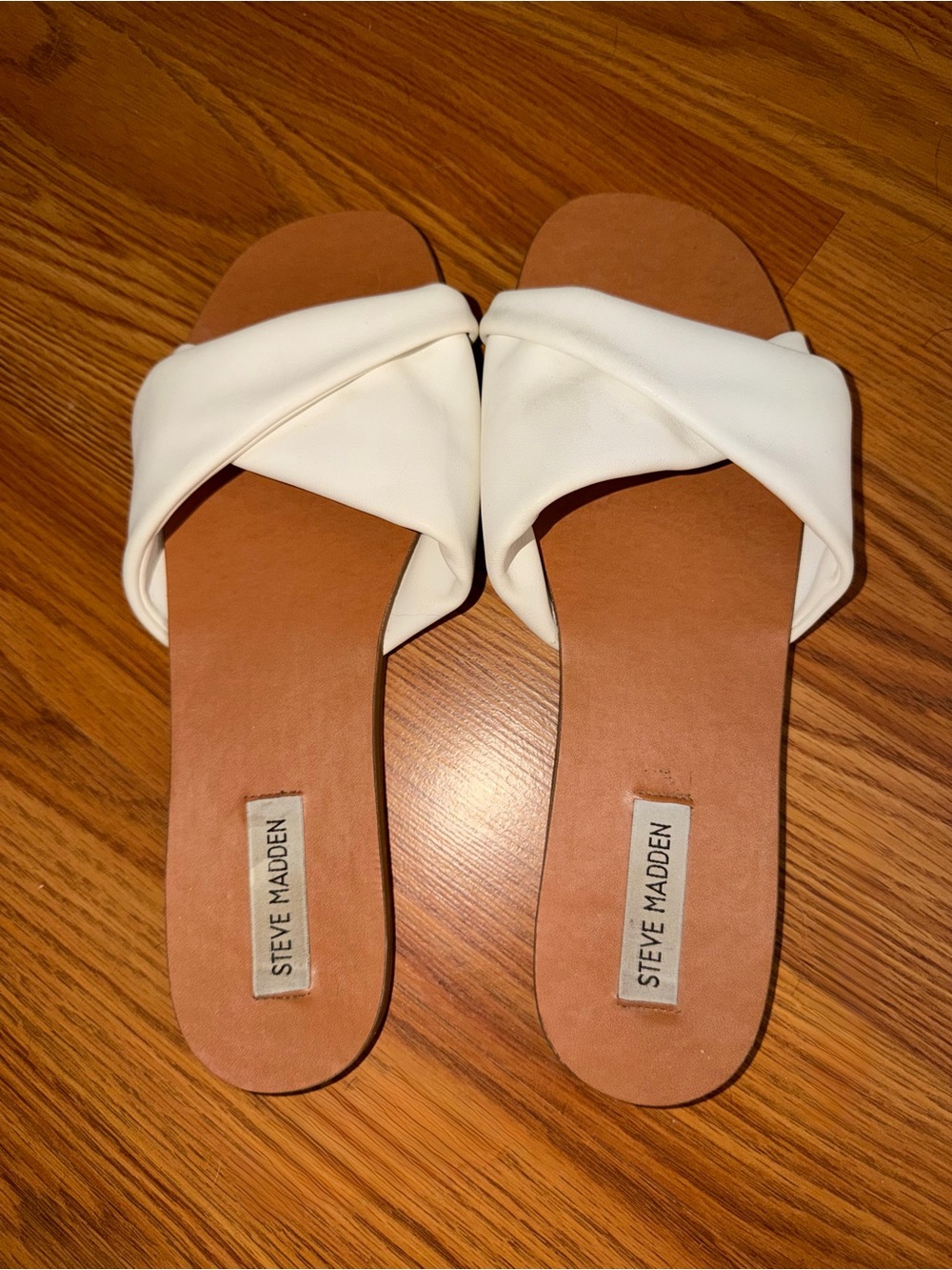 Steve Madden White Crisscross Slide Sandals